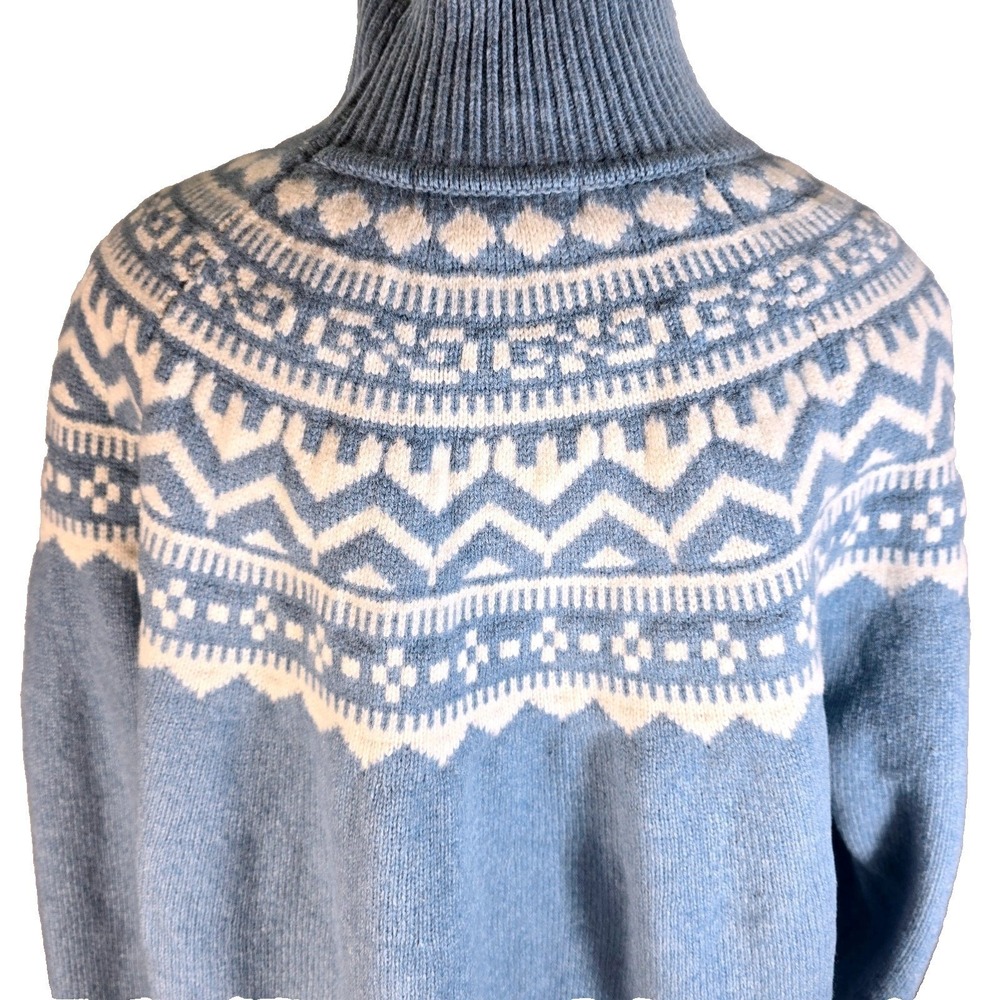 Boden Women's XL Marion Merino Wool Fair Isle Turtleneck Sweater Blue White K116 - Picture 5 of 10